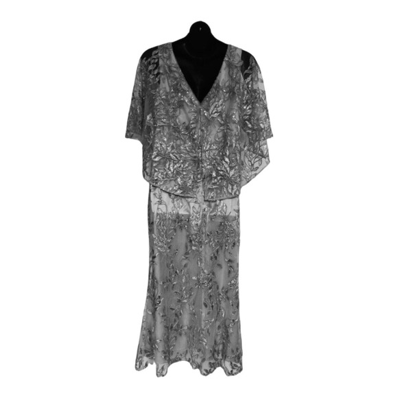 Midnight Velvet Sequin Floral Formal Gray Evening Gown Black Tie Maxi Maxi Dress - Picture 8 of 16